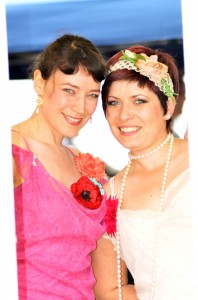Singer in pink. Andrea Kmecova, pianist, in pale pink.
